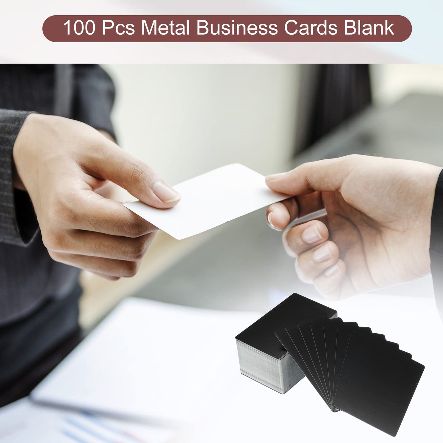 PATIKIL 100 Pack Metal Business Cards Blank, 0.45mm Thick 3.4x2.1 Inch Aluminum Laser Engrave Printable Name Card for Custom DIY, Matte Black