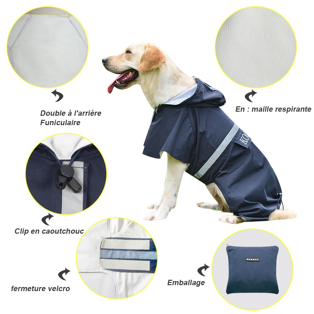 KOOGAL Pet Large Dog Raincoat Apparel Poncho Waterproof for Medium Large Sized for Dog Raincoat Clothes… (Navy Blue, 5XL)
