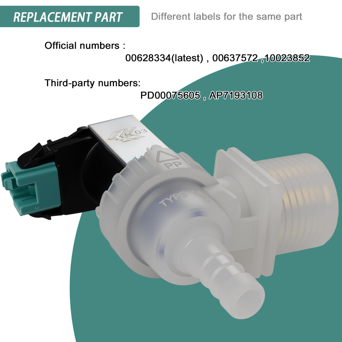 00628334/00637572/ 10023852 Dishwasher Water Inlet Valve Replacement Parts, Direct Fits BOSCH and Thermador SHXM98W75N/01, SHX863WD5N/01, SHEM63W55N/01,SHPM65Z55N/01 and More Models(OEM Quality)