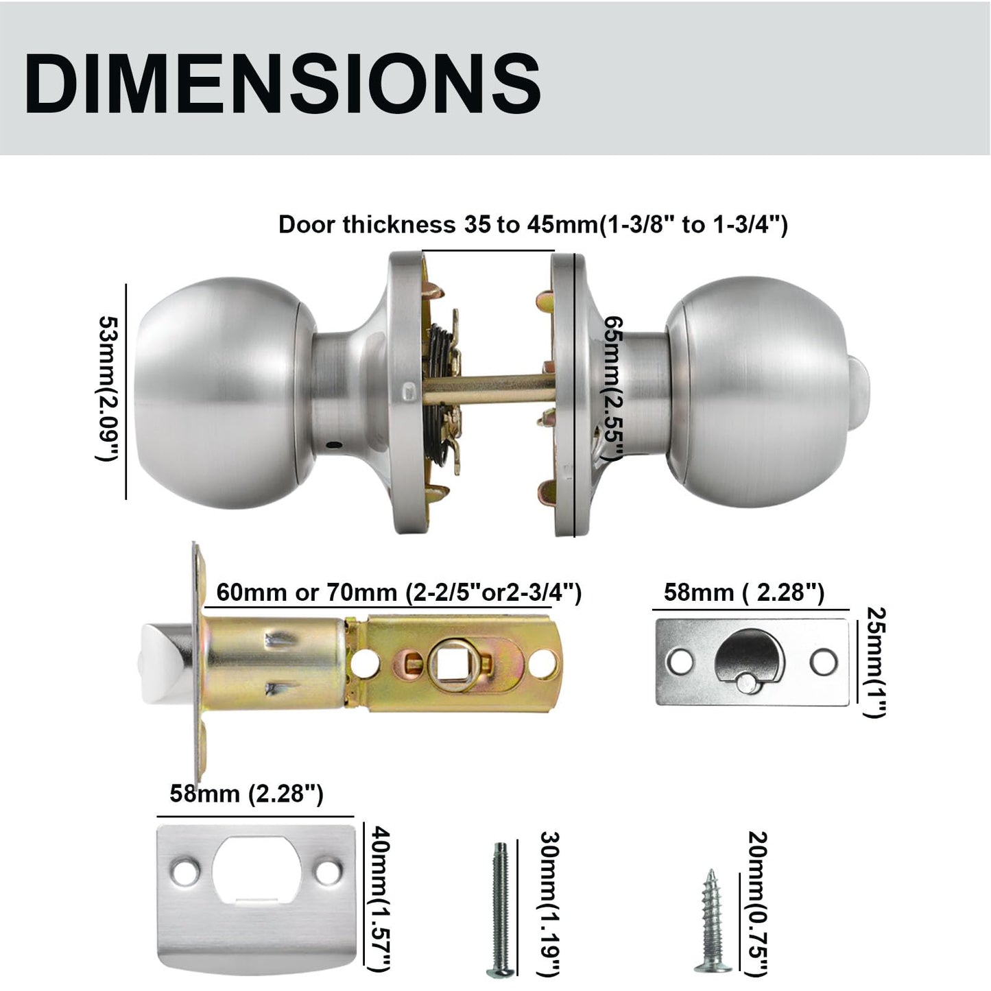 Comfhouse 3 Pack Stainless Steel Round Ball Entry Door Knob, Keyed-Alike Entrance Interior/Exterior Door Knob with Lock for Bedroom Bathroom, Front Entry Door Knobs with Lock Same Key, Satin Nickel