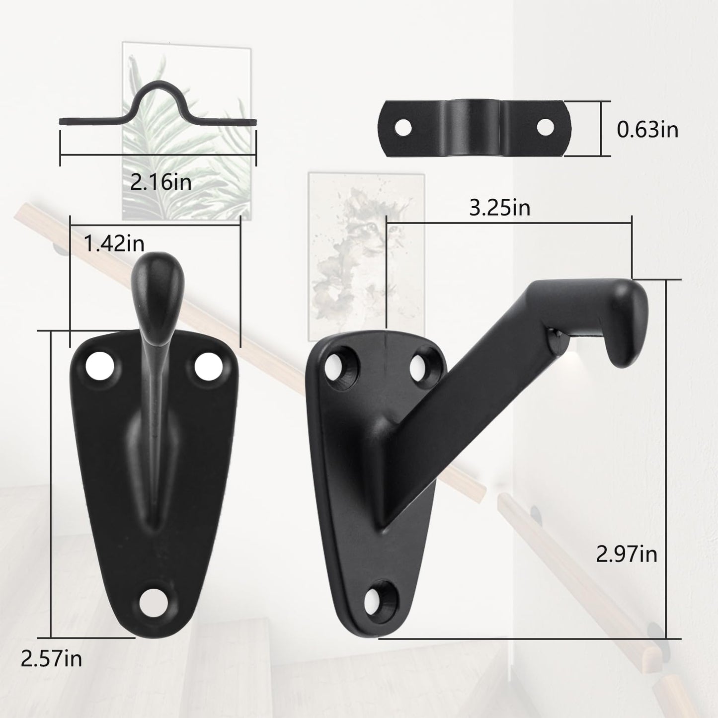 HOME MASTER HARDWARE Heavy Duty Decorative Handrail Bracket Matte Black 6 Pack (Matte Black)