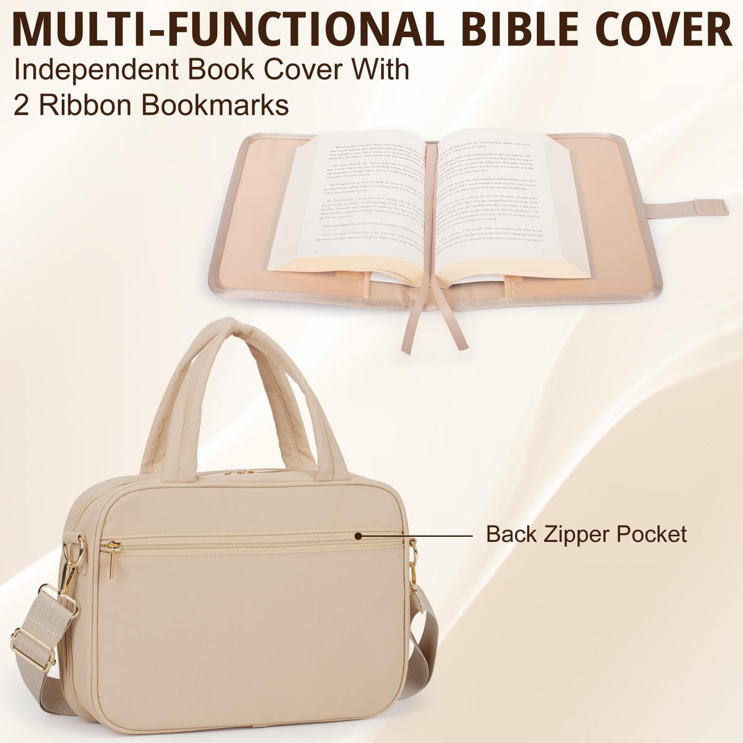 Large Bible Cover for Women,2 Compartments Bible Carrying Case With Handles Shoulder Strap, Soft Puffy Quilted Bible Bags With Book Cover Organizer, Scripture Tote For Church Study Supplies