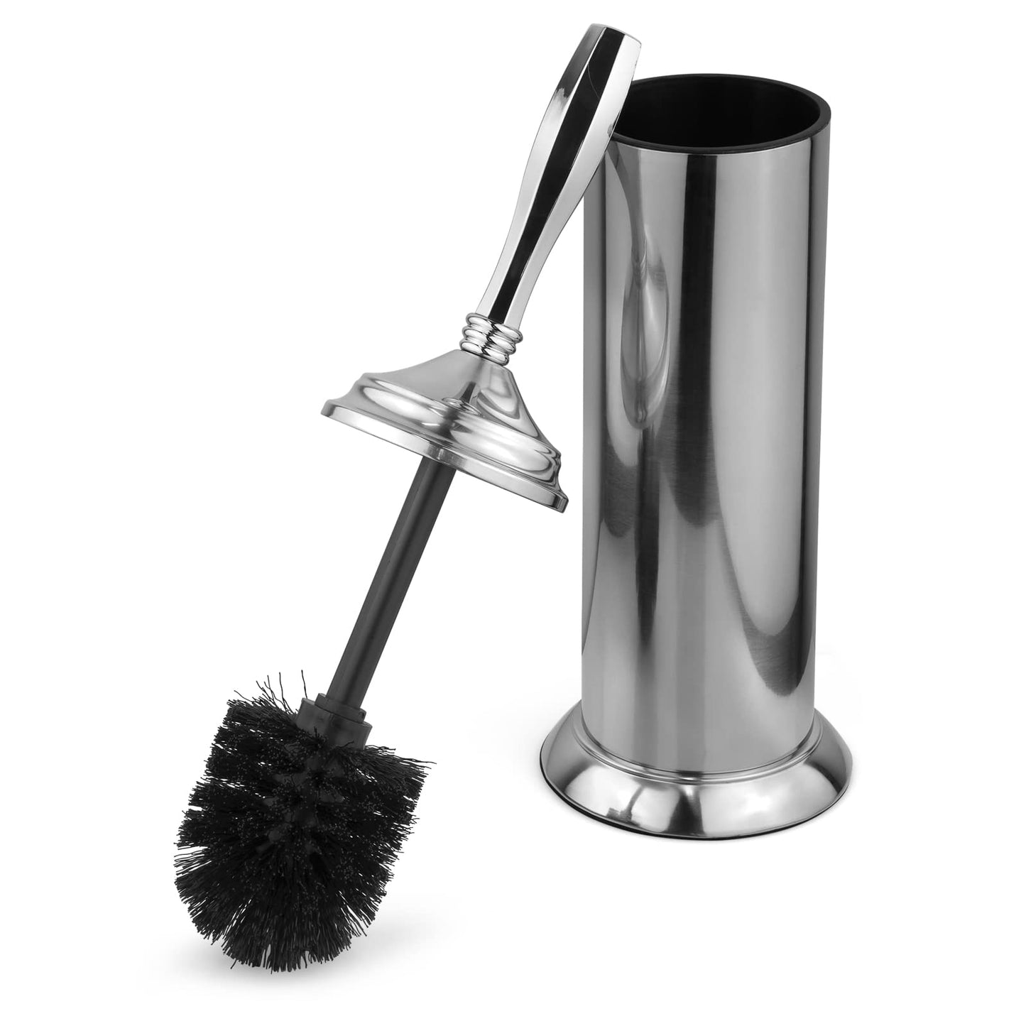 Splash Home Kolva Stainless Steel Toilet Brush and Holder Set Bathroom, Hidden Toilet Bowl Brush Design with Durable Bristles for Deep Cleaning 5 x 5 x 15 inch - Chrome