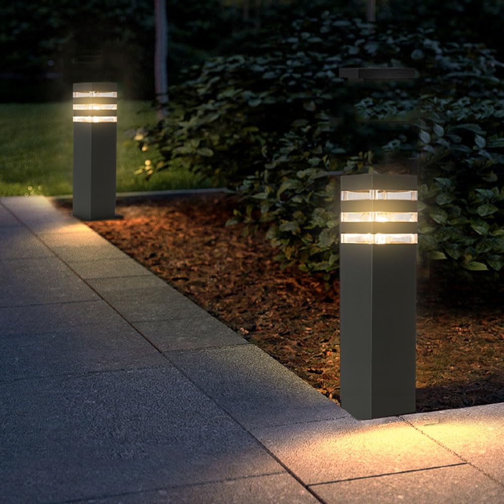 SLAWA 15In Pathway Lights Black E26 Outdoor Landscape Path Lighting Aluminum Walkway Bollard Lights Modern Landscape Sideway Post Lantern IP65 Waterproof Patio Porch Exterior Floor Lamp with Bulb