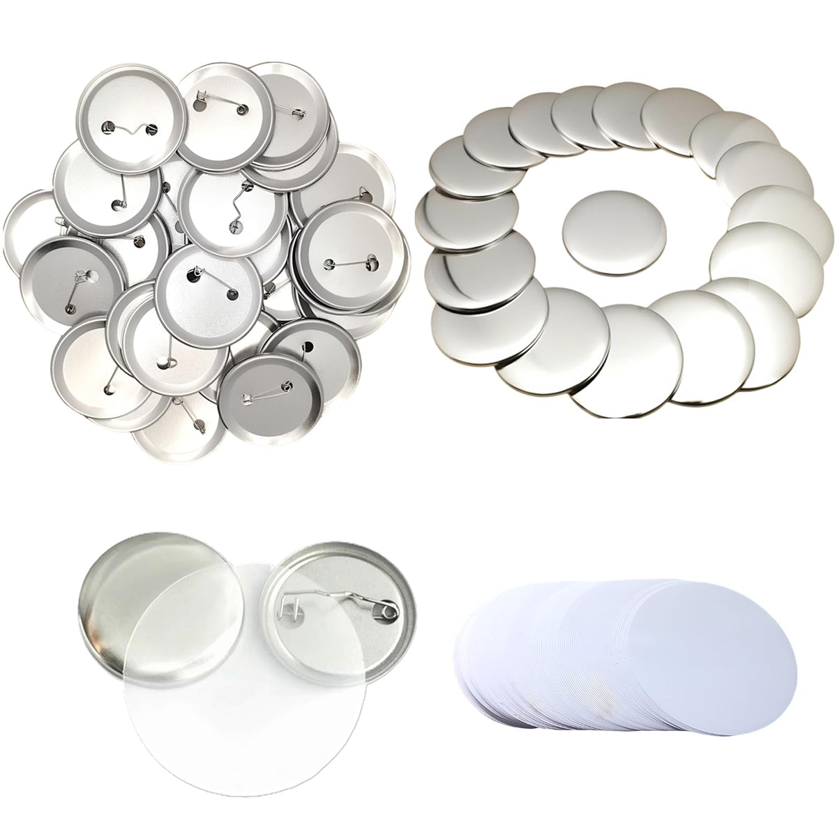 YiiYiiGO 200 Sets 58mm/2.28inch Button Maker Supplies, (Approx.2.25 inch) Round Badge Blank Pins, Includs Metal Shells, Metal Back Cover, Blank Paper and Transparent film for Pin Maker Button Press