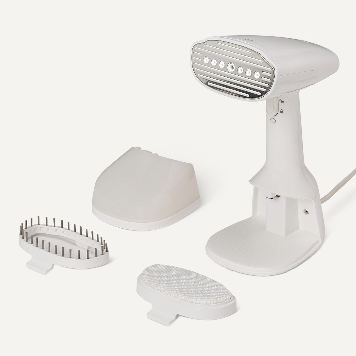 Amazon Basics Handheld Garment Steamer for Clothes, 1500W Turbo Extreme Steam, Travel Must Have with Dual Steam Modes, Auto Shut-off & Fabric Accessories, White