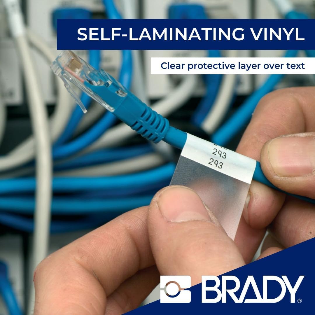 Brady Self-Laminating Vinyl Pre-Sized Labels for Label Printer BMP51/BMP53/M511-80 Self Adhesive Printer Labels - Black on White, Transparent (38,10 mm (W) x 63,50 mm (H)) - M5-116-427