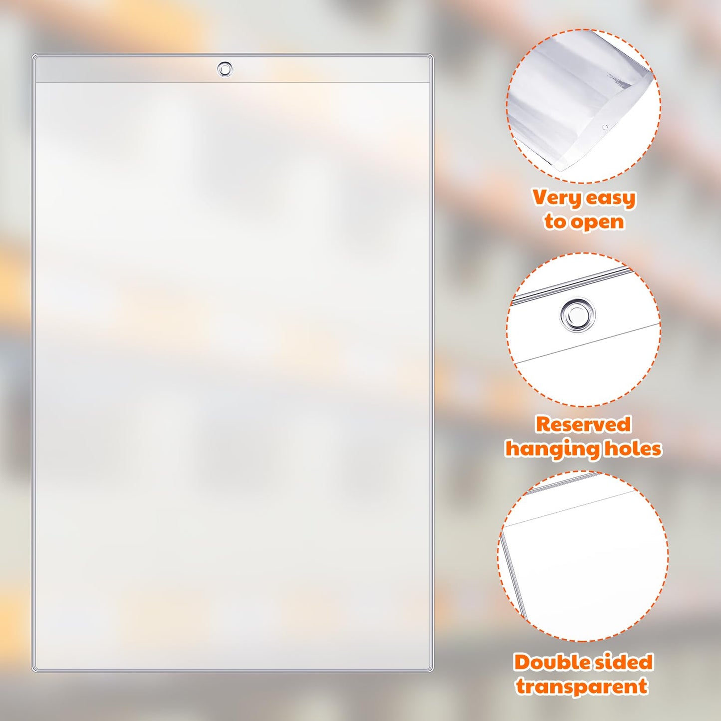 Jetec 50 Pcs Vinyl Shop Ticket Holders Both Sides Clear 6 x 9 Inches Dry Erase Pocket Sleeves Work Order Plastic Sleeves Job Ticket Holders for Home Office Posting Signs Box