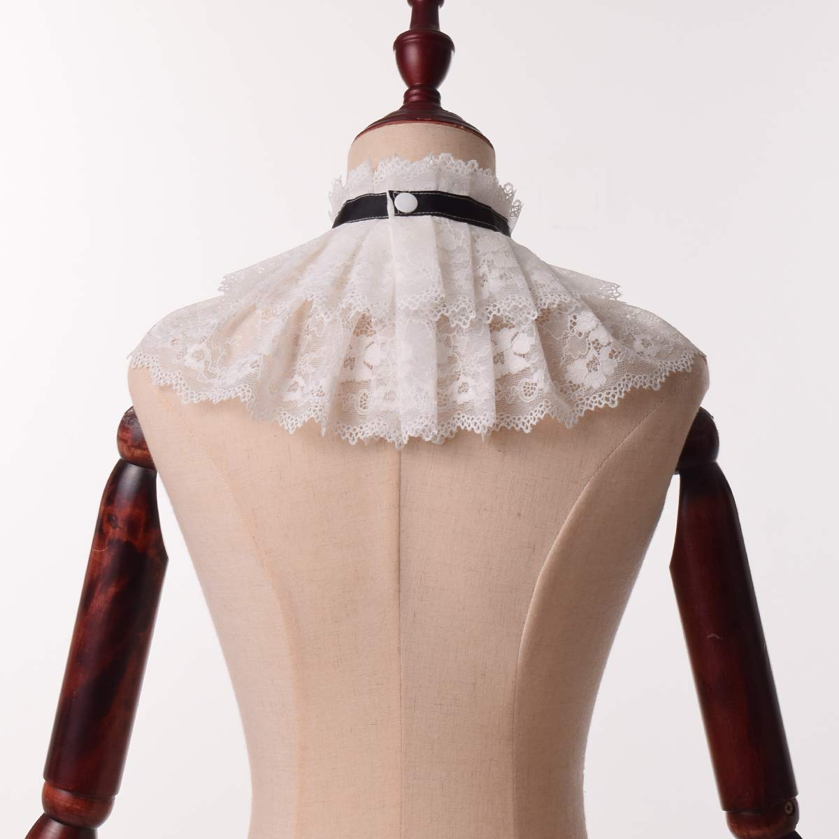 BLESSUME Lolita Neck Collar Elizabethan Ruff Gothic Lace Neck Ruff Collar (White 2)