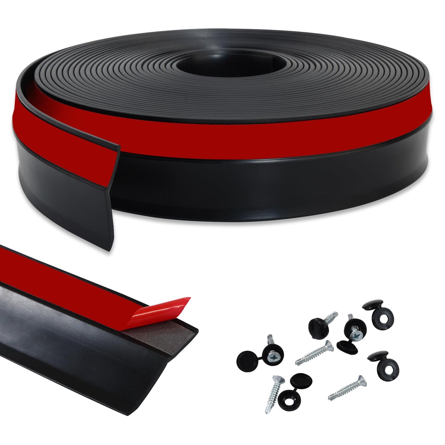 Gaahing Garage Door Top and Sides Seal Strip, Universal Weather Stripping, Self-Adhesive Weatherproofing Molding Trim with 40 Sets of Screws (Black, 10m)