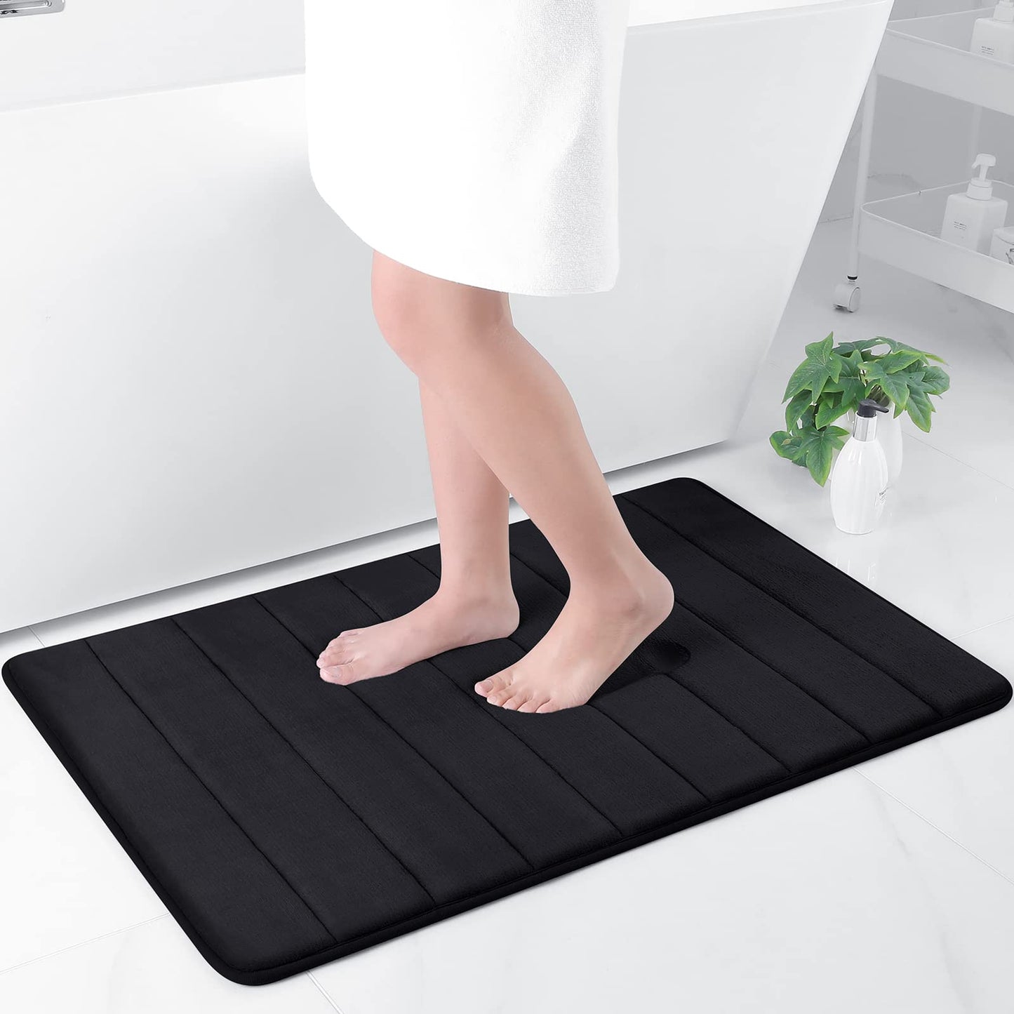 OLANLY Soft Memory Foam Bath Mat, Non-Slip and Super Absorbent Bathroom Mat, Machine Washable Quick Dry Bath Mats for Bathroom, Shower, and Tub, 24" x 36", Black