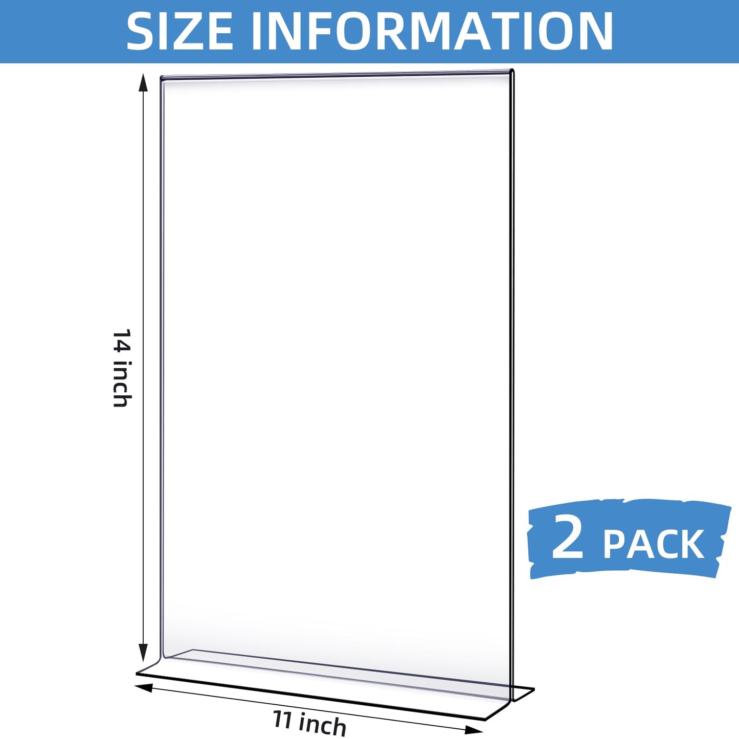 Shellwei 11 x 14'' Acrylic Sign Holder Clear Acrylic Picture Frame Vertical Table Top Frame with Stand Double Sided T Shape Flyer Holder for Paper Menu Photo Restaurant Office Home(2 Pcs)