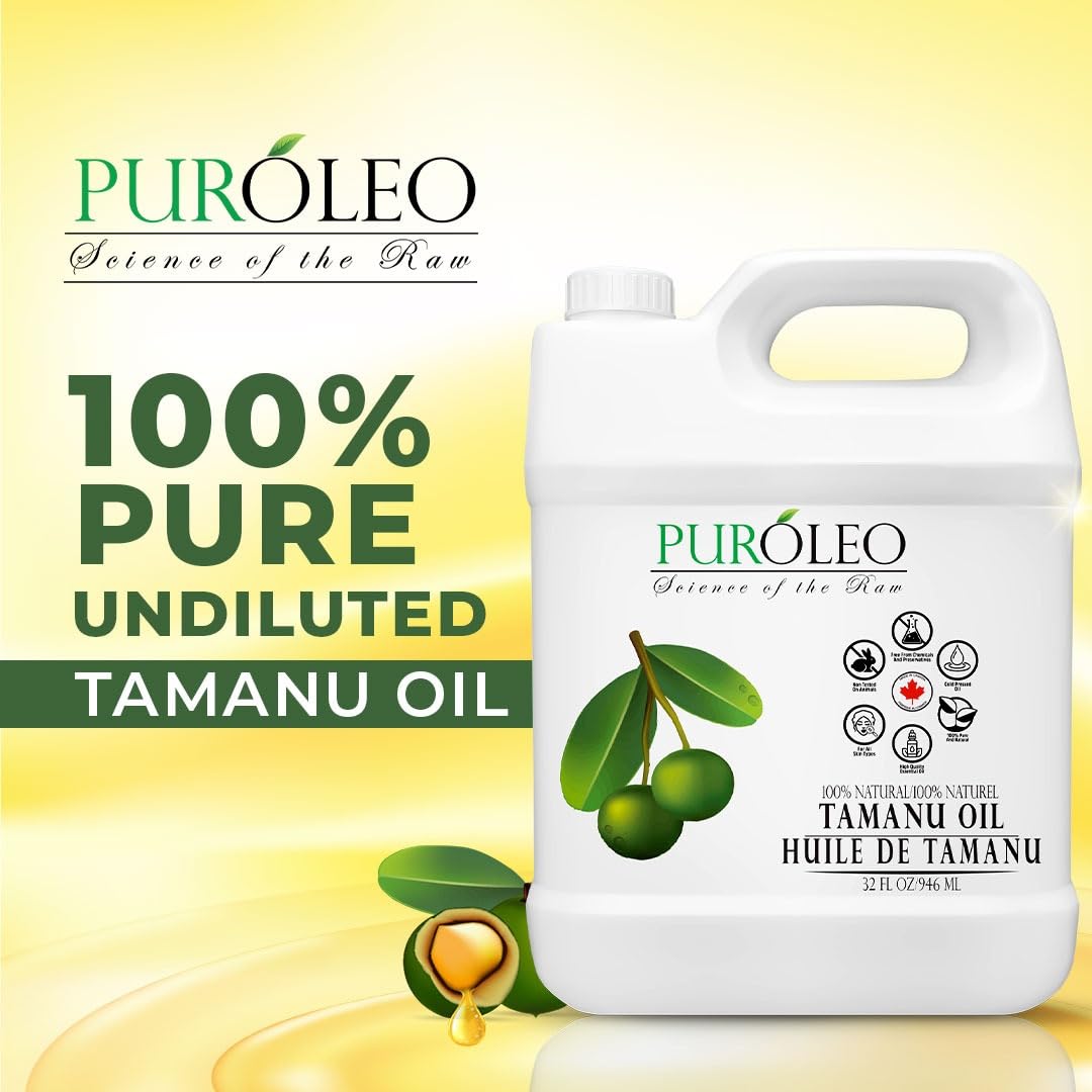 PUROLEO Tamanu Oil 32 Fl Oz/946 ML (Packed In Canada) 100% Pure Certified | Natural Cold Pressed Unrefined Oil for Hair & Face Premium packaging with Eye Dropper tamanu oil for face skin virgin