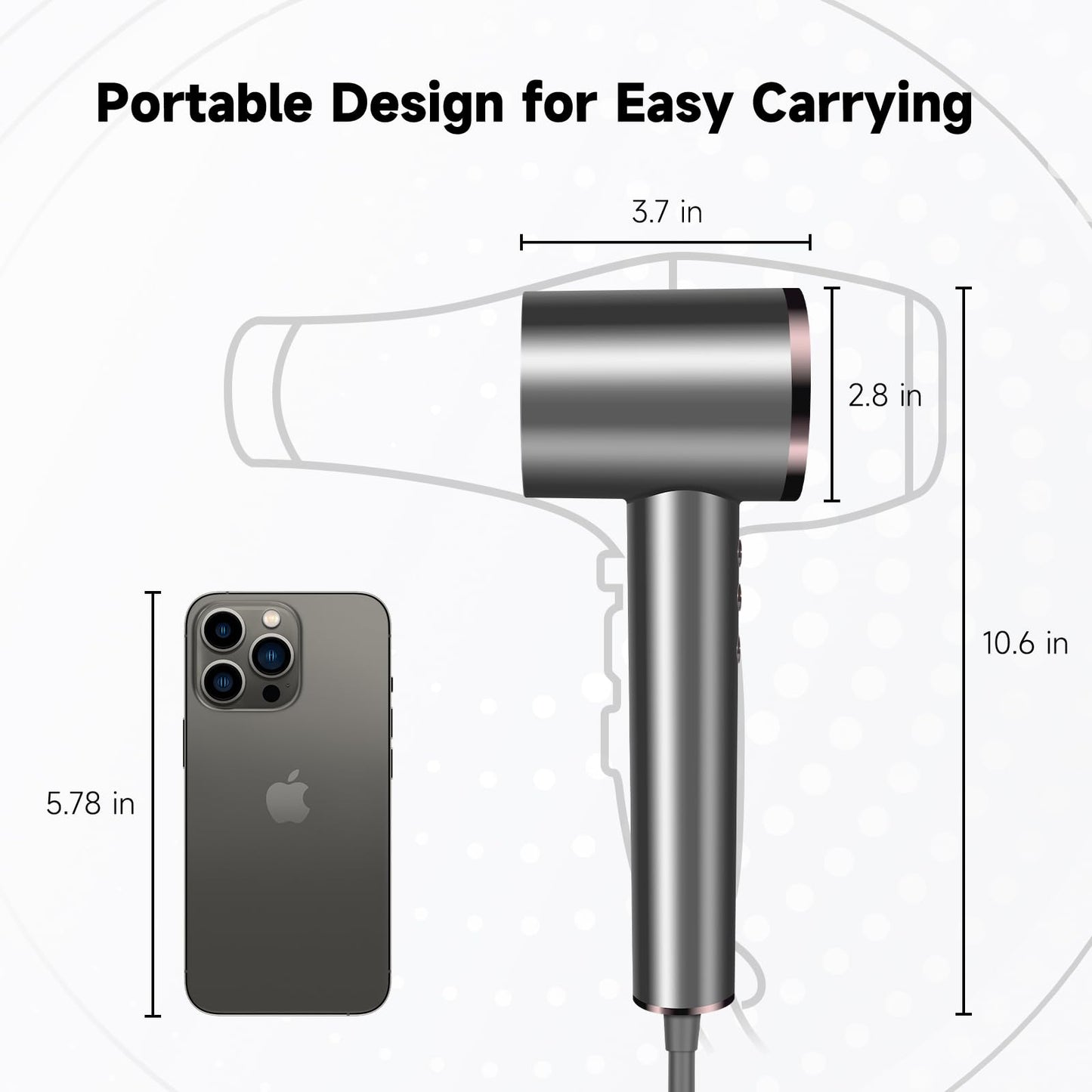 AEMOLL Hair Dryer, 150000RPM Professional High-Speed Negative Ionic Care Blow Dryer, Heat-Control, Fast Drying, Low Noise with Magnetic Diffuser and Nozzle, 4 Temps & 3 Speeds, HD Display Gray