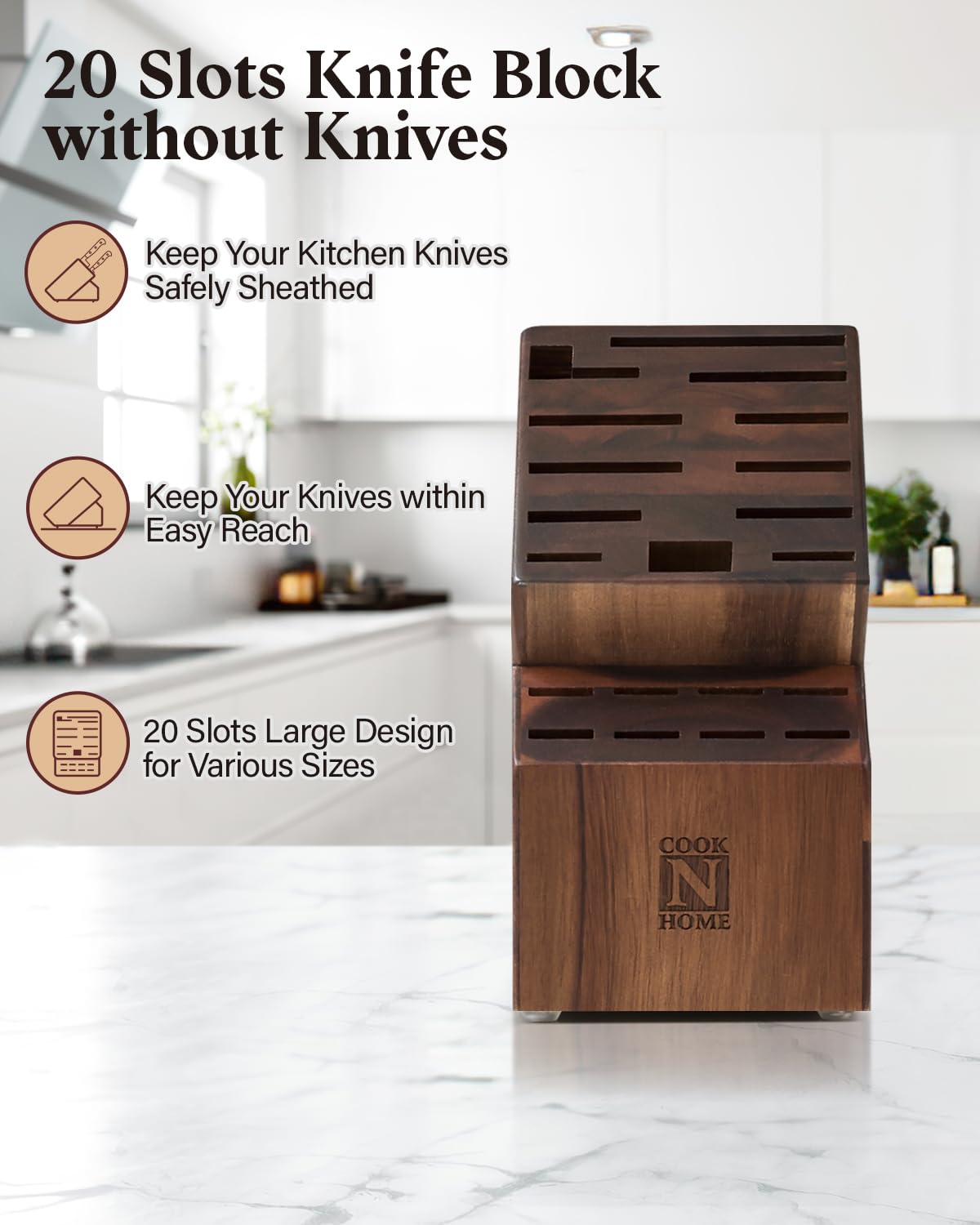 Cook N Home Knife Storage Block, 20 Slots, Acacia Wood,2660, color may vary