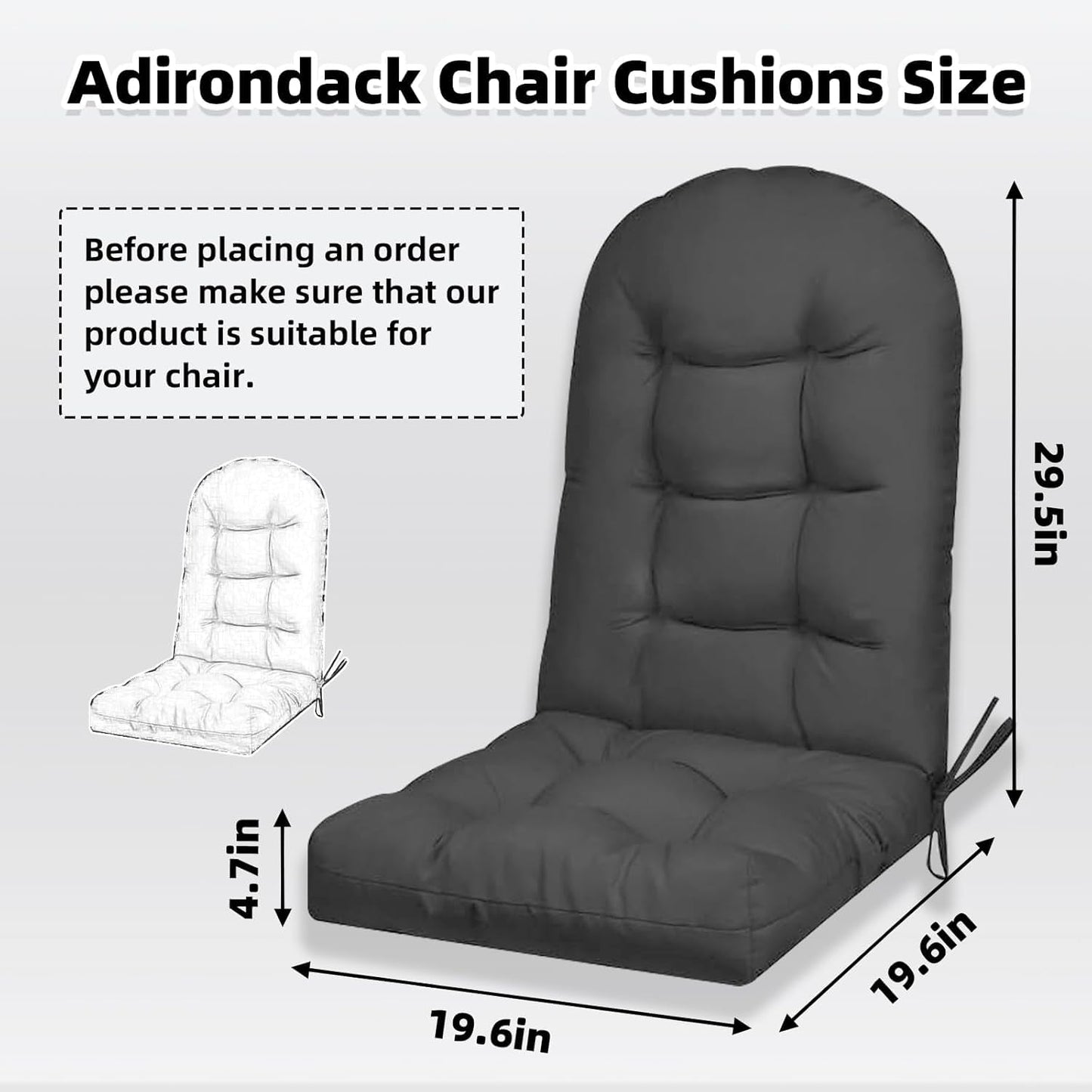 Adirondack Chair Cushion,Thickened Patio Chair Pad for Indoor and Outdoor, Water Proof and Fade-Resistant High Back Rocking Chair Cushion for Indoor and Outdoor,43.3 X 19.7 Inch (Dark Gray)
