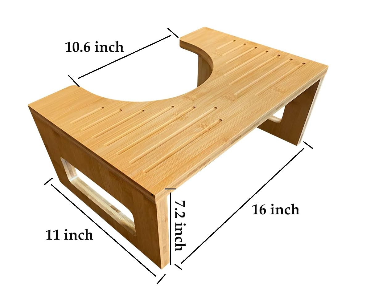 Natural Wood Poop Stool,7 Inches Adjustable Heights Collapsible Bathroom Stool，with 2 Packs Anti-Slip Strip,Suitable for Adults, Elderly,A Great Gift for Family
