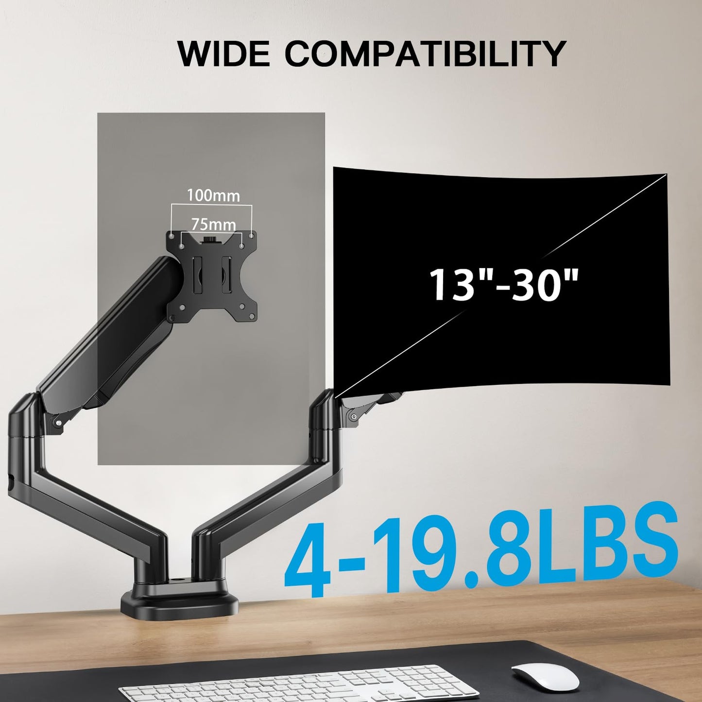 HUANUO Dual Arm Monitor Stand——Adjustable Gaming Desk Mount for 13"-30" Screens, VESA Bracket with C Clamp/Grommet Base, Supports Up to 19.8lbs per Arm