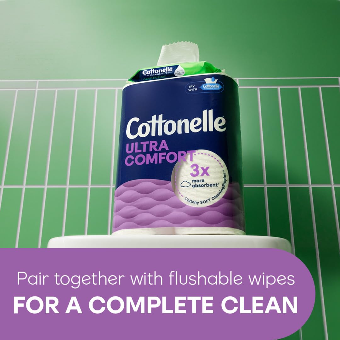 Cottonelle Ultra Comfort Toilet Paper with Cushiony CleaningRipples Texture, 12 Family Mega Rolls = 54 Regular Rolls