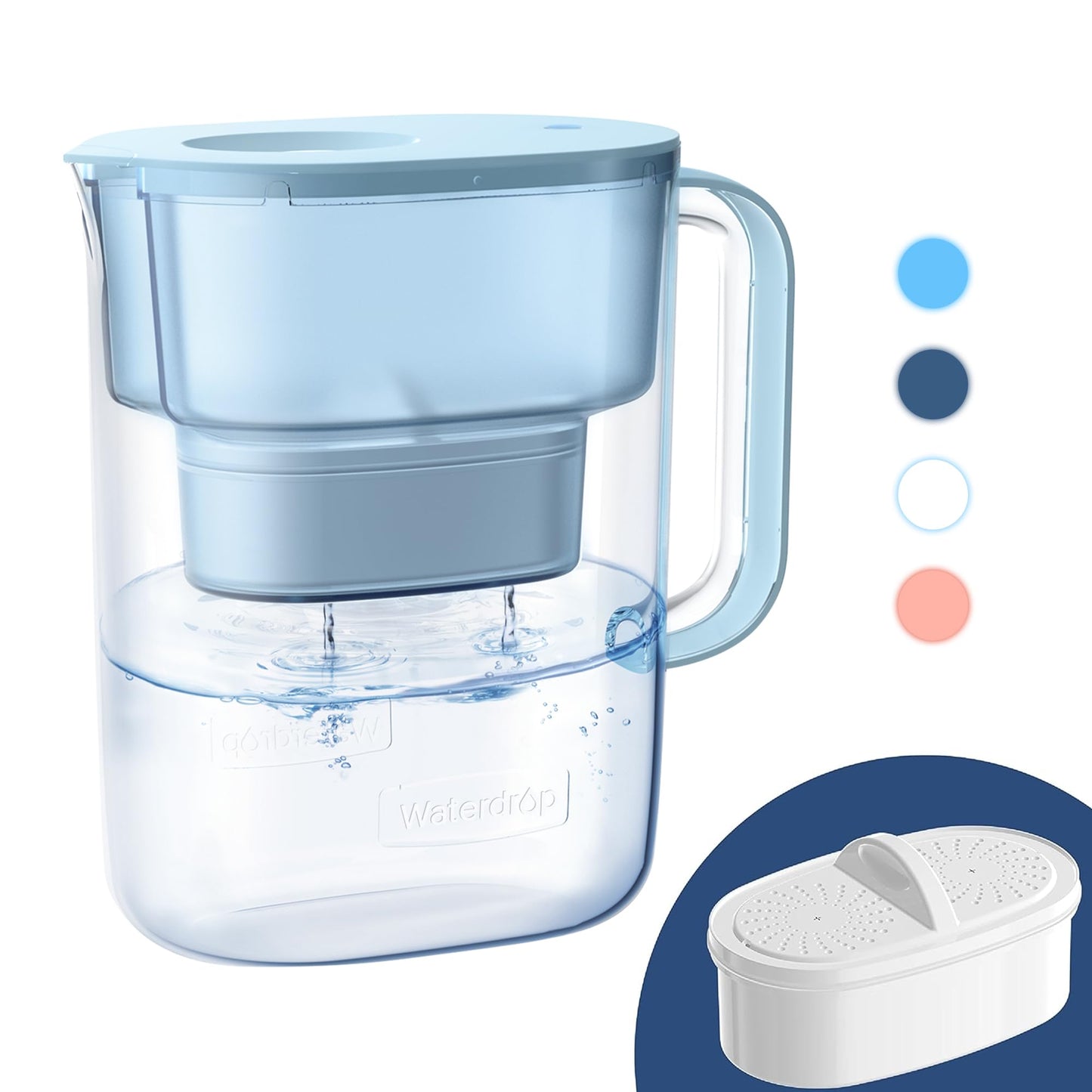Waterdrop PT-07B Water Filter Pitcher, 10-Cup, NSF Certified Water Filter Pitcher, 200-Gallon Long-Life Filter, Reduces PFOA/PFOS and Chlorine, 5X Longer Filter Life, Blue