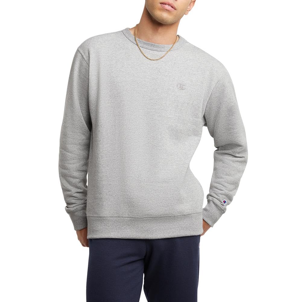 Champion Men's Powerblend Pullover Sweatshirt, Oxford Grey, Large
