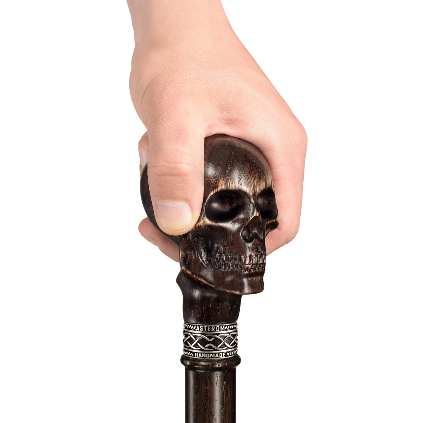 Asterom Unique Carved Wood Walking Cane for Men and Women - Yorick - Handmade Skull Walking Stick Cool Gothic Cane