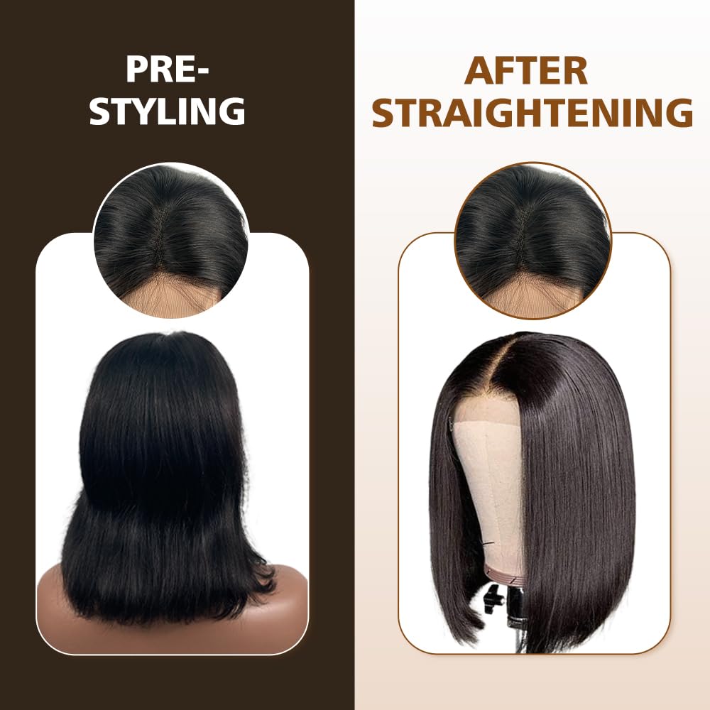 4X4 Lace Front Wigs Human Hair Straight Bob Wig Human Hair Short Wigs for Women Human Hair Pre Plucked 150% Density Glueless Perruque Femme Humain Naturel Black 8 Inch
