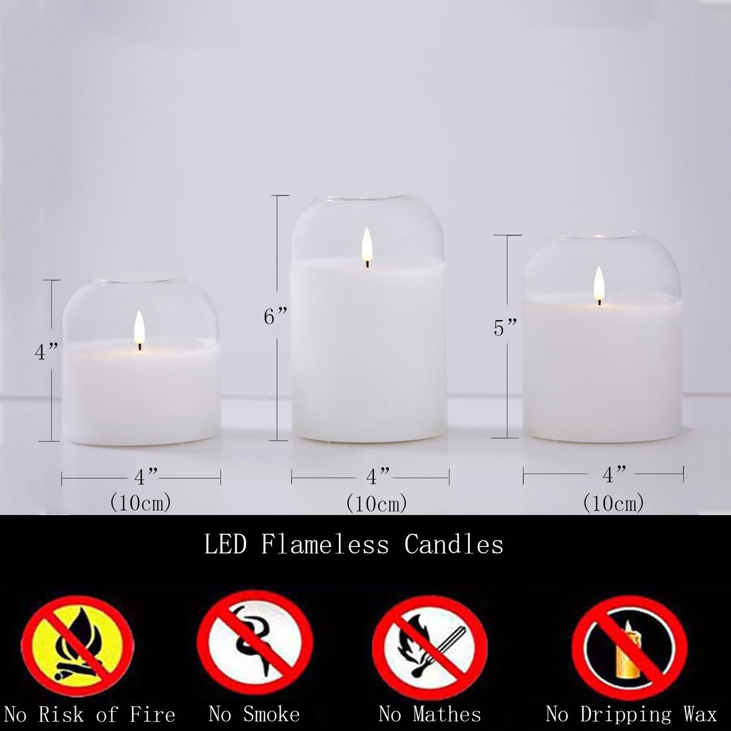 volnyus White Glass Flameless Candles Set of 3 (Φ 4" H 4" 5" 6") with Remote Battery Operated Flickering LED Pillar Candles Real Wax 3D Wick