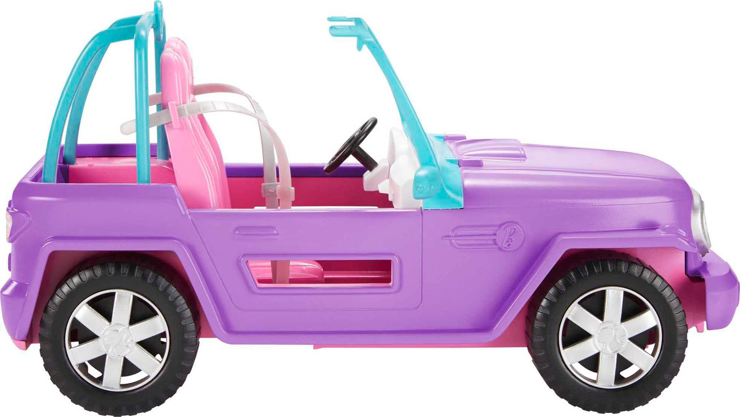 Barbie Off-Road Vehicle, Purple with Pink Seats and Rolling Wheels, 2 Seats, Toy for 3 to 7 Year Olds