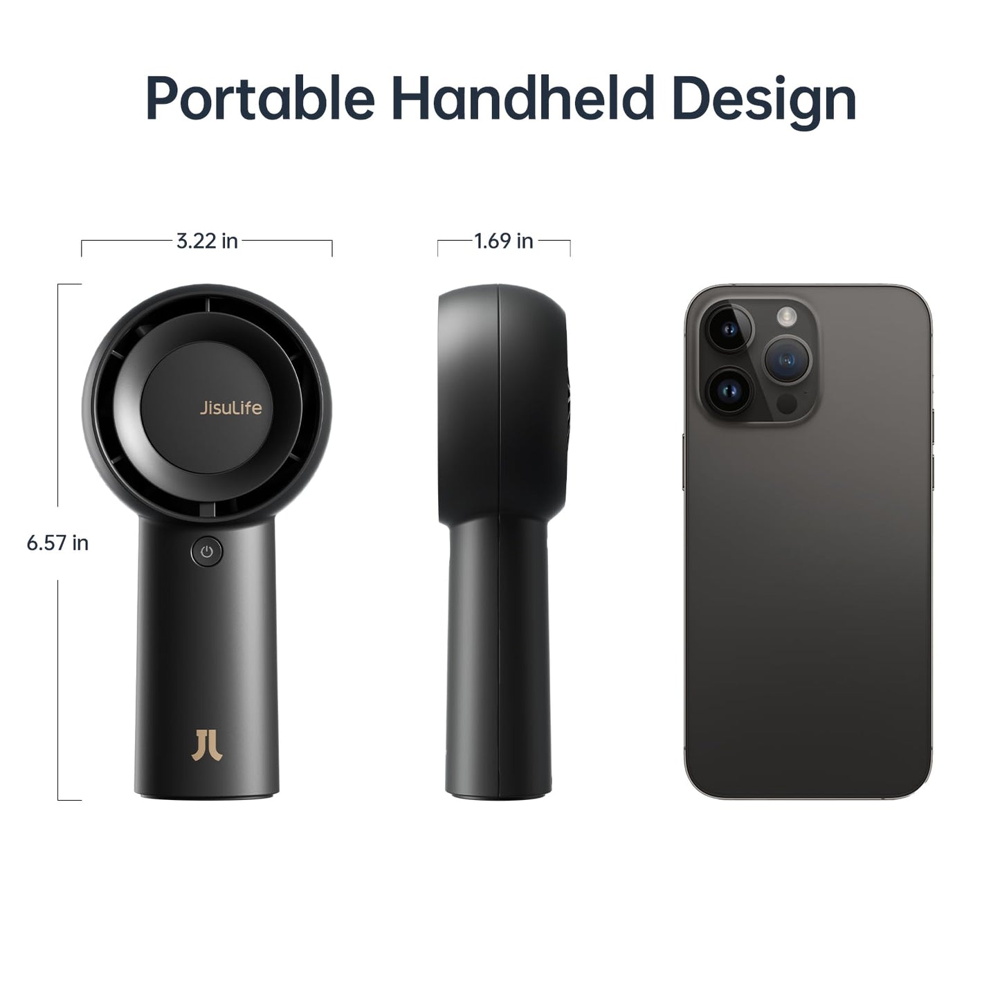 JISULIFE Portable Handheld Turbo Fan [23H Max Cooling Time], 6000mAh USB Rechargeable Personal Battery Operated Lash Small Pocket Fan with 5 Speeds for Travel/Outdoor/Home/Office - Black