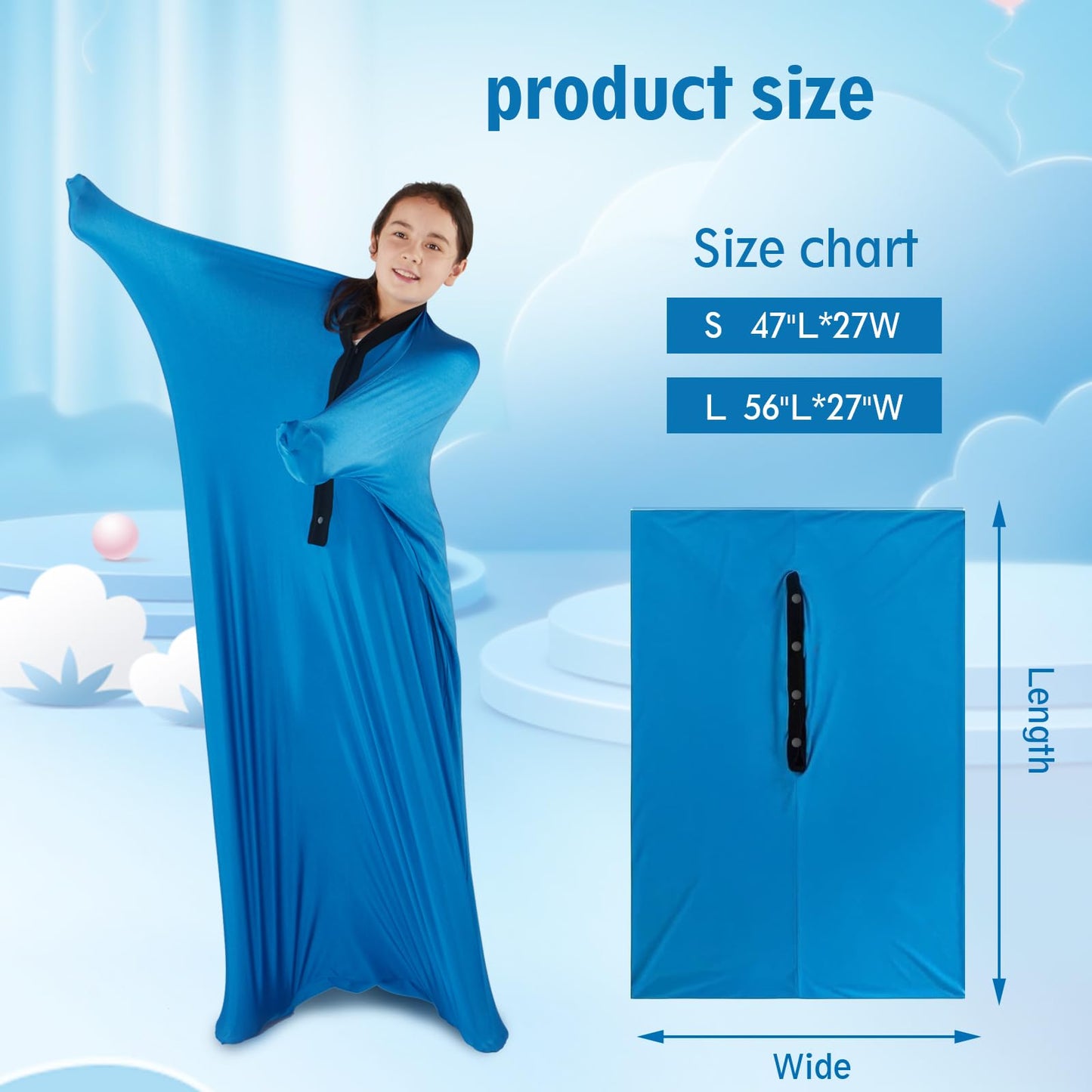 Sensory Sox Stretchy Body Socks Full-Body Wrap to Relieve Stress, Hyposensitivity Great for Boys, Girls with Autism, Anxiety (Large 56"x27", Blue)