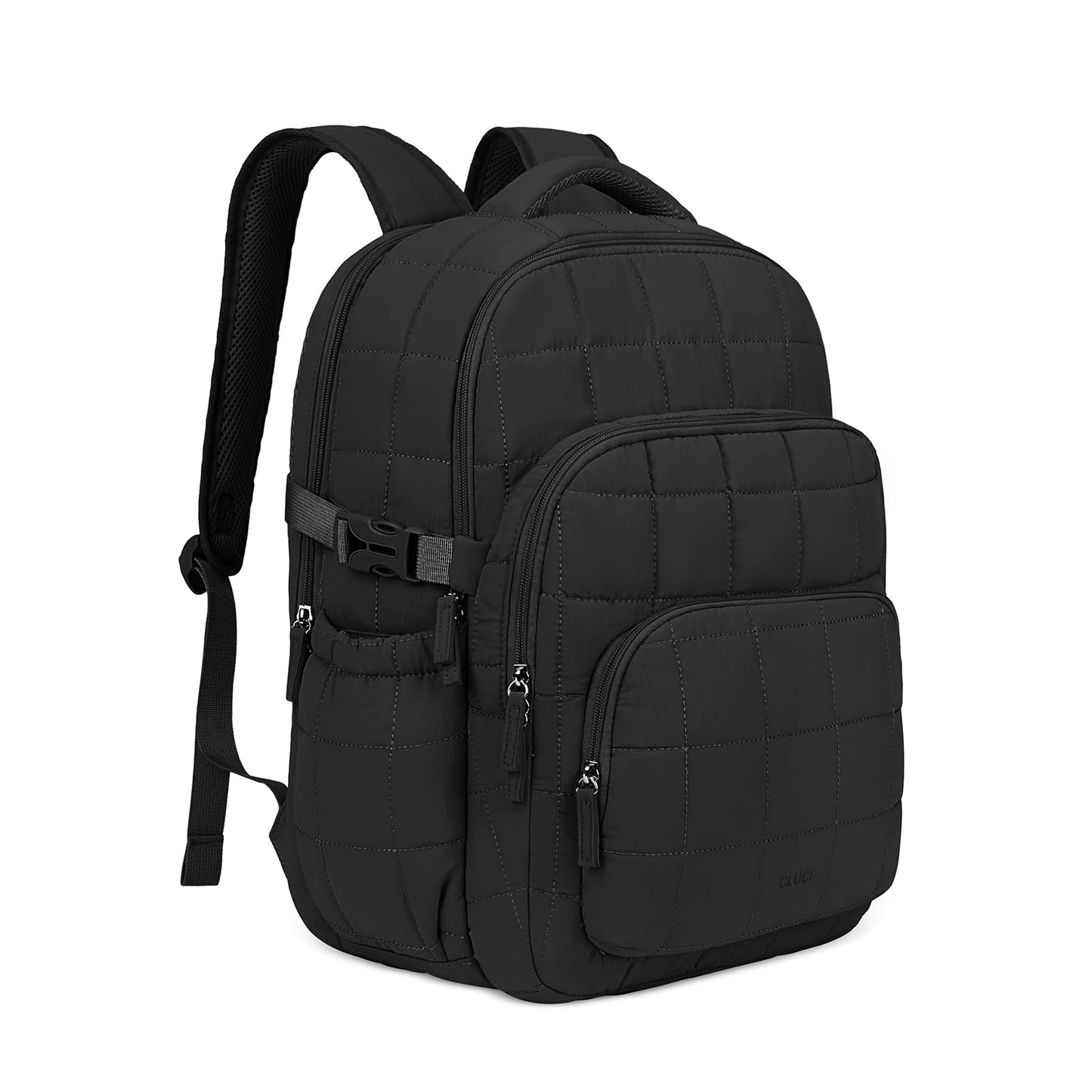 CLUCI 17.3 Inch Laptop Backpack for Women Anti Theft Travel Puffer Quilted Backpack Water Resistant College bag with RFID (Black)