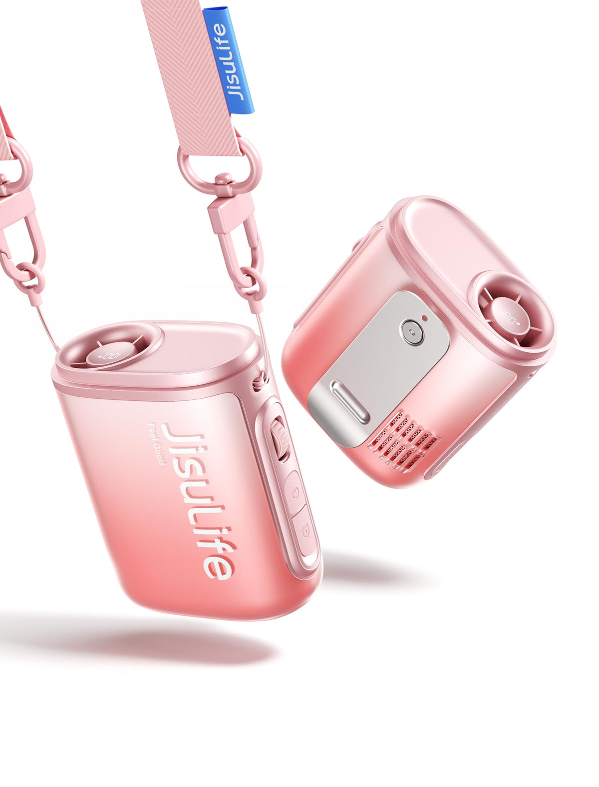 JISULIFE Portable Neck Fan, 100 Speed 40000RPM Cooling, Mini Personal Wearable Waist Fan, 16H 4500mAh Battery with LED Display, Outdoor, Travel, Jobsite Gifts for Women Men (Pink)
