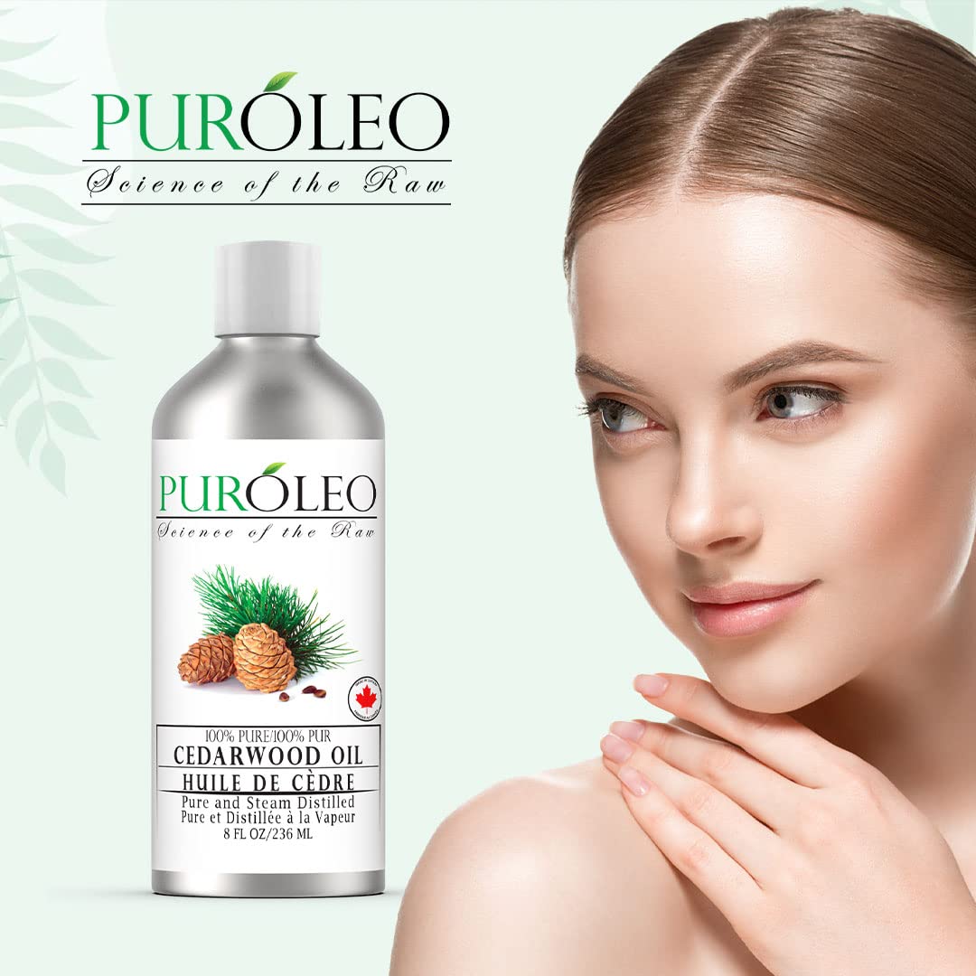 PUROLEO Cedarwood Essential Oil 8 Fl Oz/236 ML (Packed In Canada) 100% Pure & Natural Cedarwood Oil for Aromatherapy, Relaxation, and Skin Care - Therapeutic Grade Cedarwood Oil for Diffuser