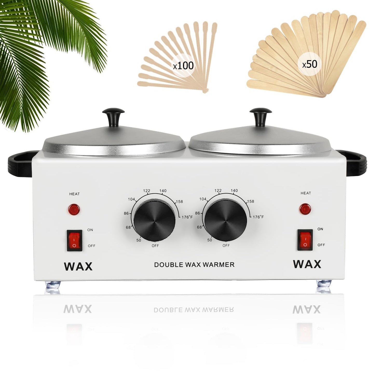 Professional Dual Wax Warmer for Hair Removal, Double Electric Wax Heater Machine with 150pcs Wax Sticks-Wax Pots with Adjustable Fahrenheit Dial for Facial Skin Body SPA Salon Equipment