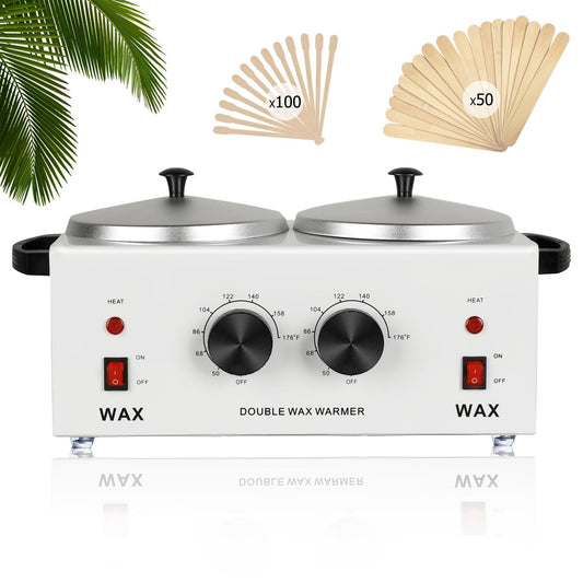 Professional Dual Wax Warmer for Hair Removal, Double Electric Wax Heater Machine with 150pcs Wax Sticks-Wax Pots with Adjustable Fahrenheit Dial for Facial Skin Body SPA Salon Equipment