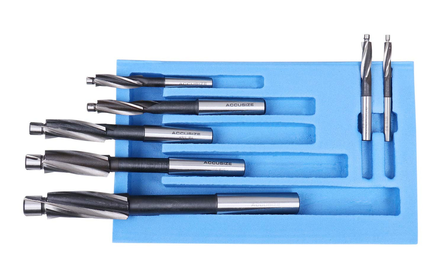 Accusize Industrial Tools 7 Pc Metric H.S.S. Solid Capscrew Counterbore Set, 3 Flute, Straight Shank, 508S-007M