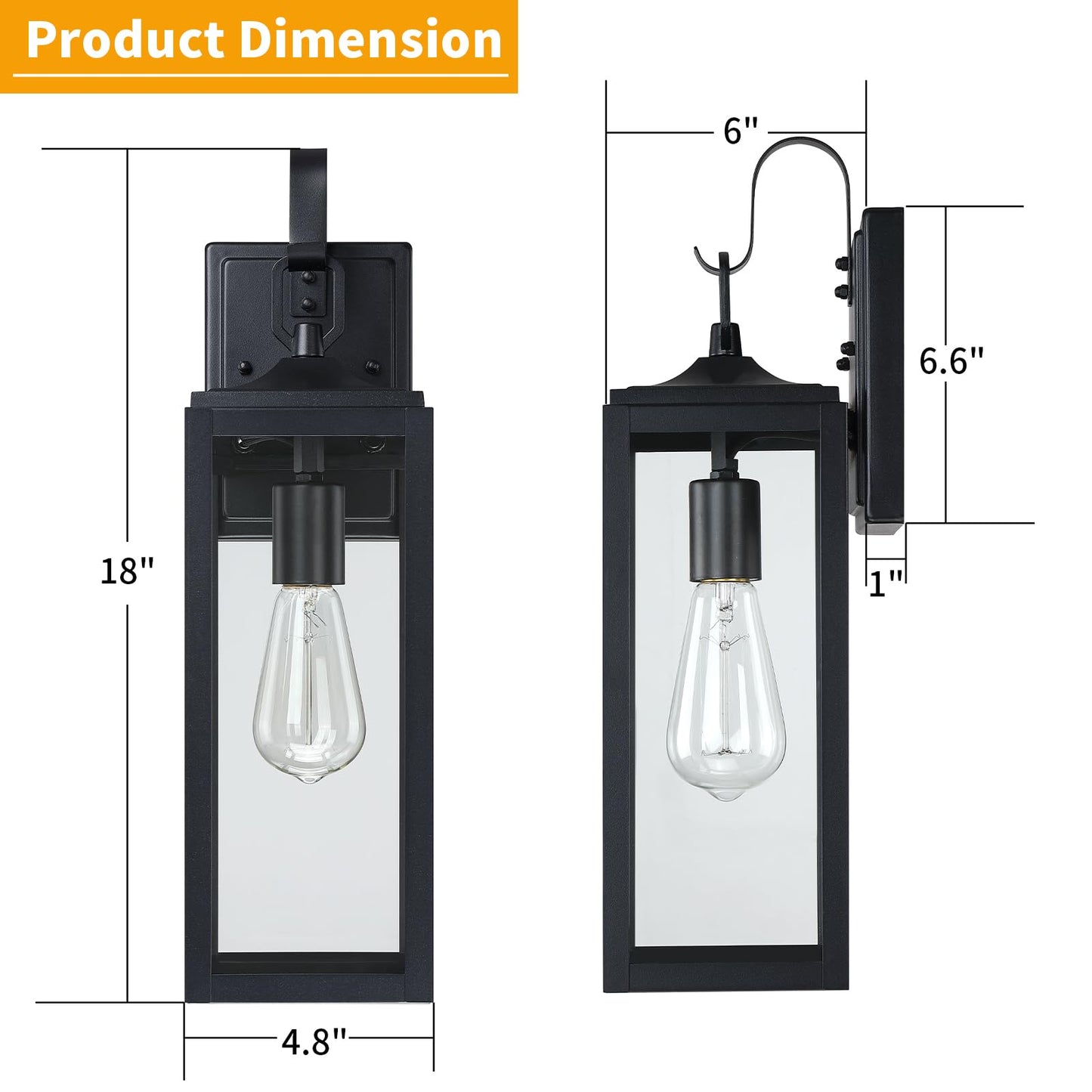 18'' Large Outdoor Wall Lights 1-Pack, Modern Black Exterior Lighting Fixtures, Waterproof Outdoor Sconces Porch Light for House Wall Mount, Farmhouse Wall Lanterns for Front Door, Garage