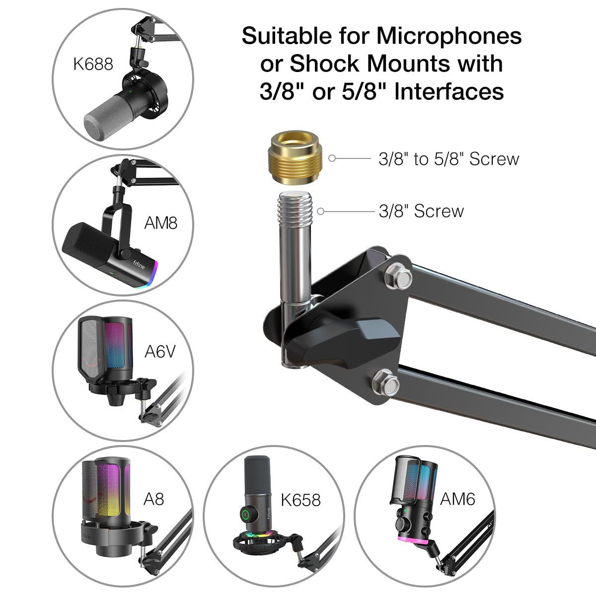FIFINE Microphone Arm Stand, Suspension Mic Scissor Boom Arm stand with Metal Material, 3/8" to 5/8" Adapter, Desk Clamp, for Recording, Streaming, Podcast, Video, Flexible and Durable-CS1