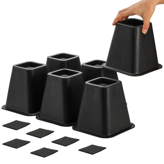 Mezchi 6 Pack Bed Furniture Risers, 6 inch Heavy Duty Couch Lift Risers for Sofa, Chair, Cabinet, Desk, Durable ABS Plastic, Premium Quality, Supports up to 2200 lbs, Black