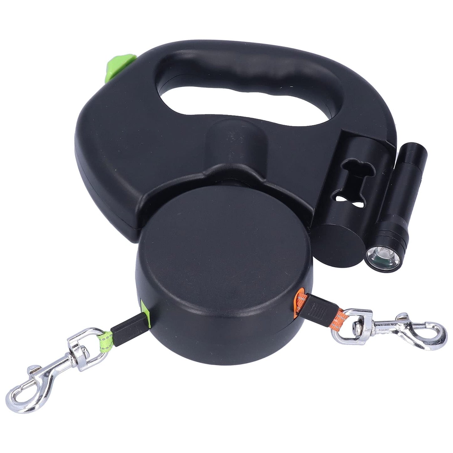 Retractable Double Dog Leash Reflective Pet Leash for Walking 2 Dogs, Traction Rope for Small Medium Dogs, Pet with Light and Bag Dispenser