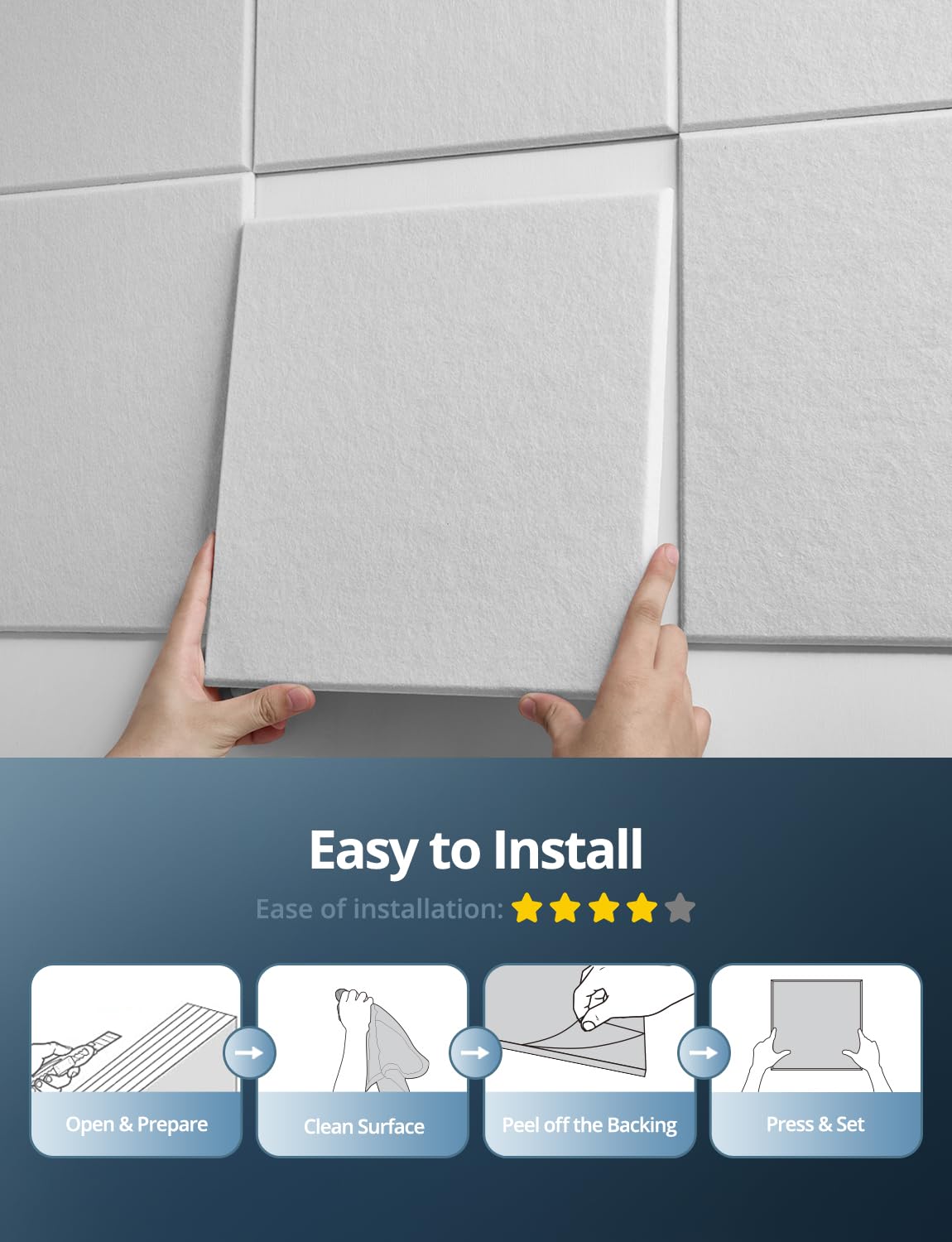 Square Acoustic Wall Panels, Sound Absorbing Panel for Walls, Ceiling, Doors, Self Adhesive Beige Decorative Acoustic Tiles for Recording Studio, Gaming Room, Office, Home, 12 Pack 12"x12"x0.4"