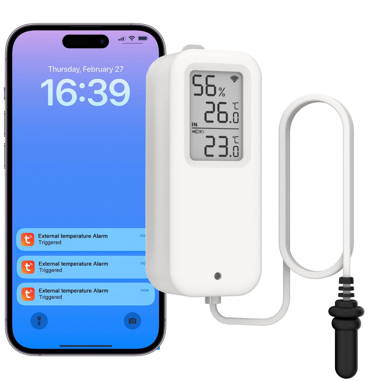 DAYTECH Fridge Thermometer WiFi Smart Freezer Thermometer Alarm with App Alerts, Digital Remote Temperature Monitor for Home/Office/Restaurant, No Hub Required, 1 Set