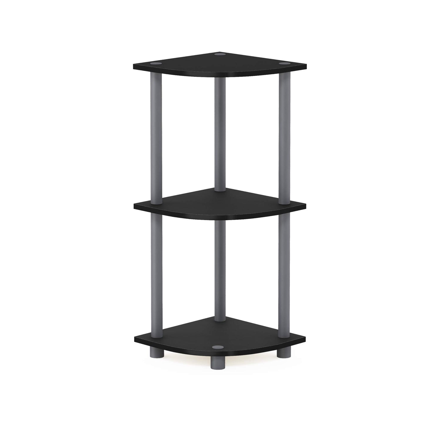 Furinno TURN-N-TUBE Corner Shelf, 3-Tier Open Corner Book Shelf, Display Bookshelf, for Organization and Storage, Living Room, Bedroom, Home Office, Black/Grey