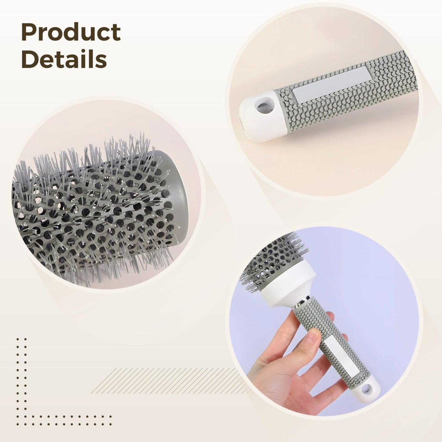 1 Round Hair Brush Set 3 PCS Round Hair Brushes, Hair Brush Set for Blow Drying