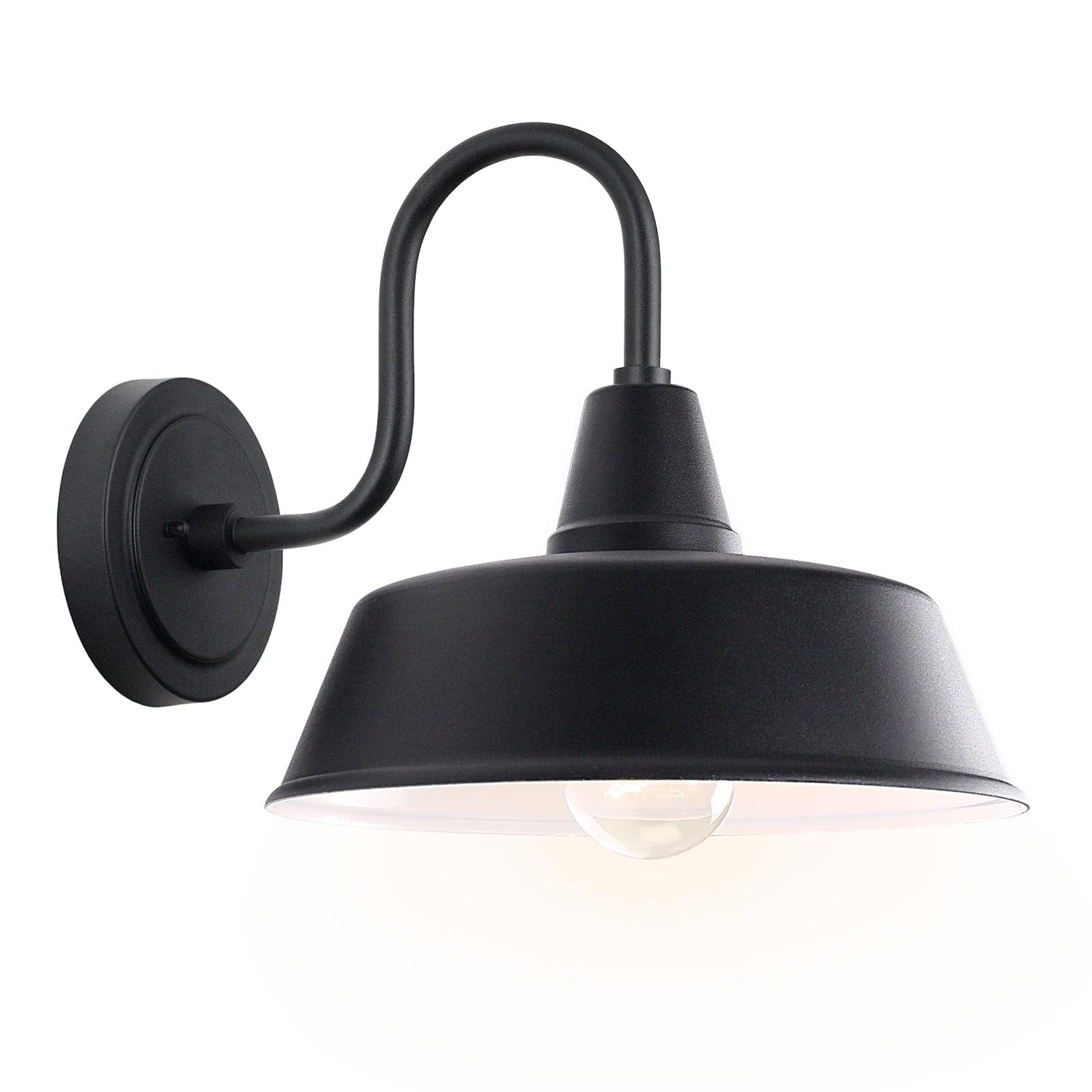 GOALPLUS Matte Black Outdoor Gooseneck Barn Light for Porch, 10 Inch Dome Farmhouse Exterior Wall Lighting with Wall Mount, Outside Wall Sconce Light Fixture for House Porch Garage
