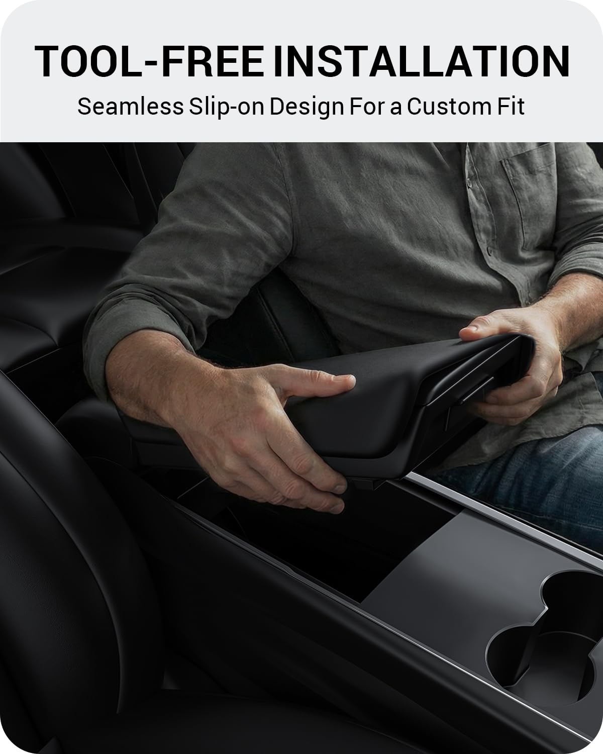 BASENOR Tesla 2020-2024 Model Y 2017-2023 Model 3 Center Console Cover TPU Armrest Cover Non-Slip Protector Armrest Tesla Interior Accessories Black (Not Compatible with 2024 2025 Tesla Model 3)