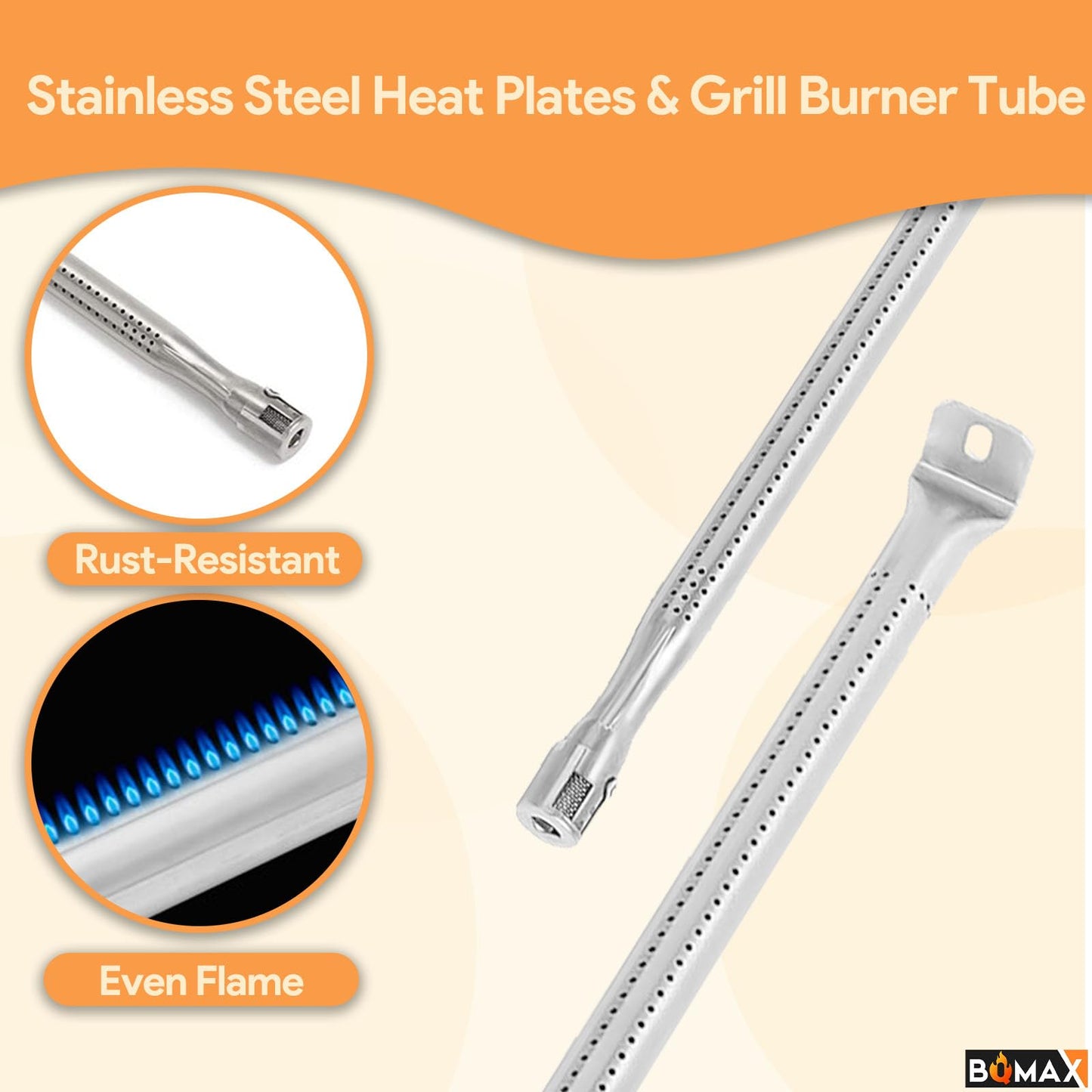 BQMAX Replacemrnt Parts for Napoleon Grill Rogue Series and Prestige 500, 7-Pack Heat Plates & 4-Pack Tube Burners, Stainless Steel Heat Sheild Plate, Heat Tents, BBQ Grill Burner