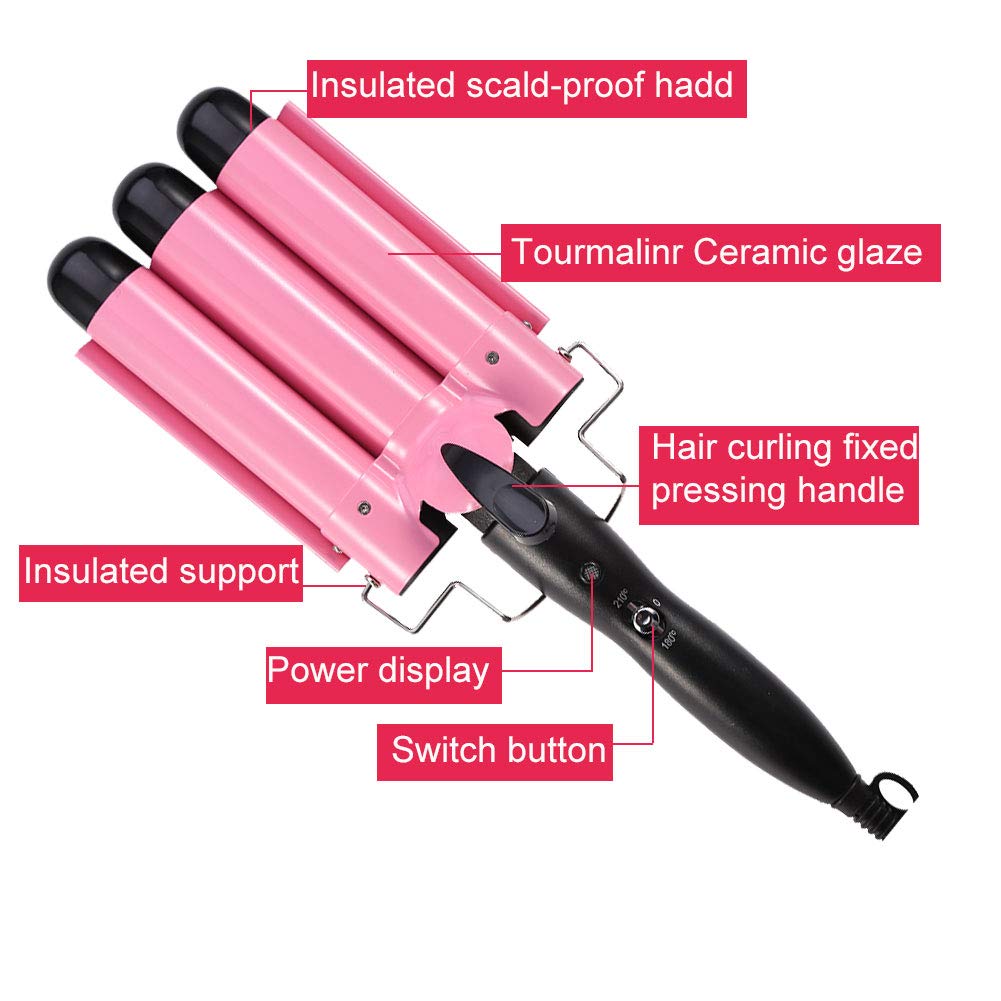 3 Curling Iron Hair Waver Curling Curler Wand, Portable Fast Heating Hair Curling Roll Ceramic Iron Iron Wand Curler DIY Curly Hair Styling Tools (32mm)