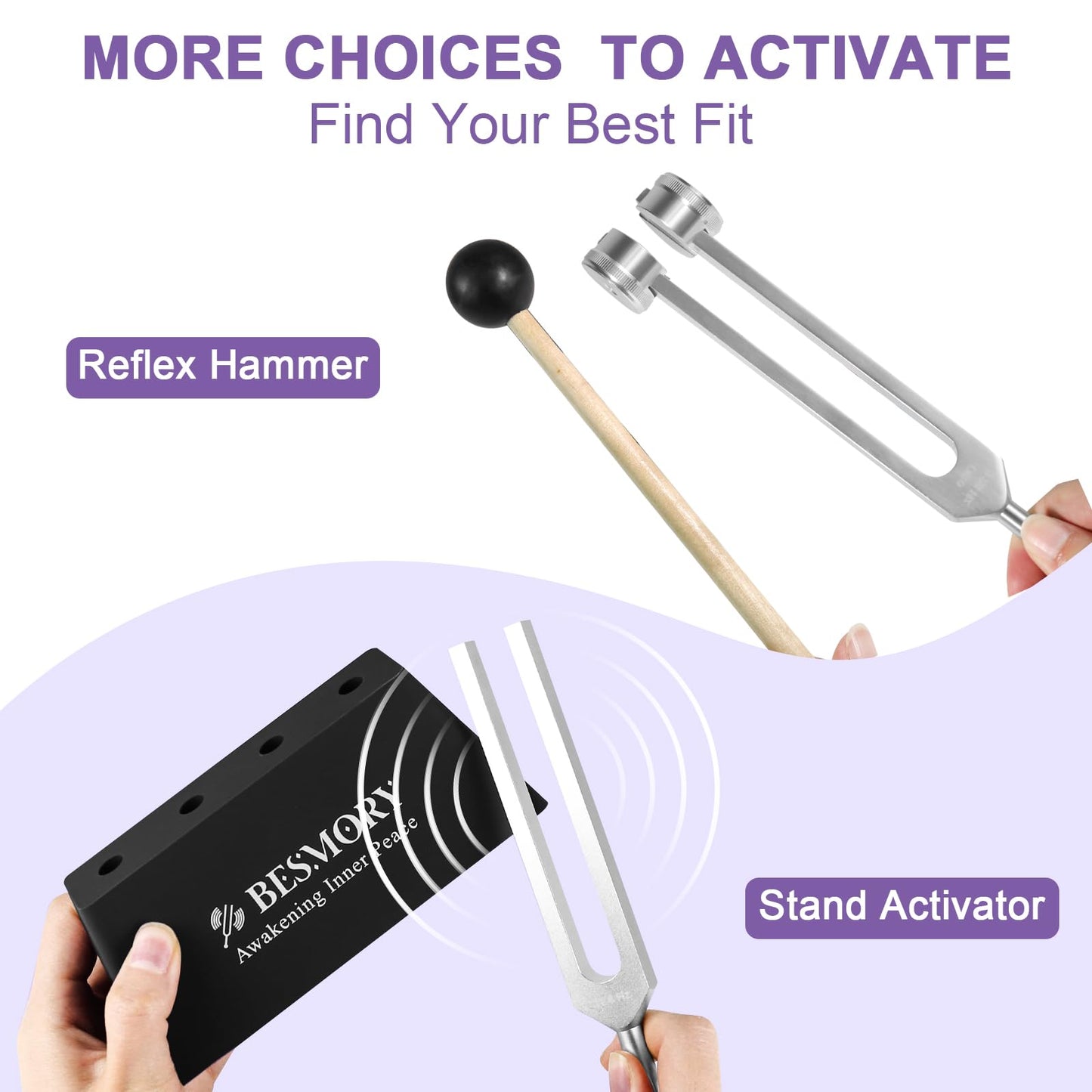 Tuning Forks for Healing(128Hz,136Hz,256Hz,384Hz),Sound Healing Instruments with Mallet and Stand Activator,Tuning Forks for Meditation,Yoga,Chakra Balancing&Deep Relaxation